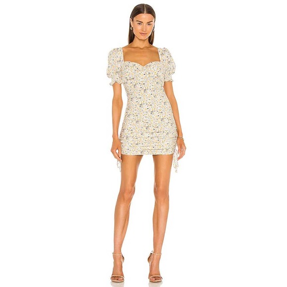 Bardot Cindy Sweetheart Dress in Soft Yellow Floral - Picture 1 of 16